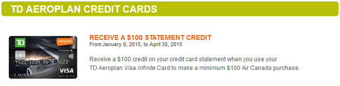 100 Statement Credit From Td Aeroplan Visa Travel For Less